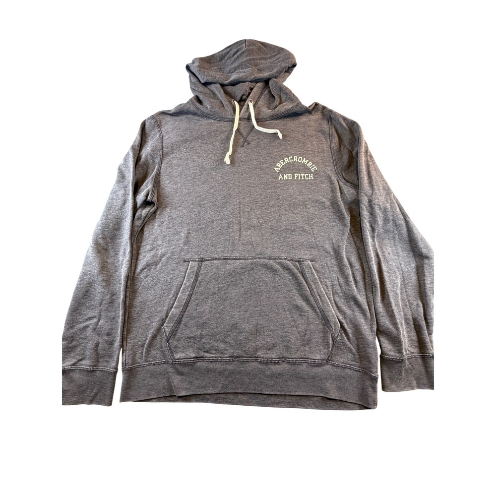Abercrombie & Fitch Mens Medium Gray Heathered Pullover Logo Hoodie Sweatshirt